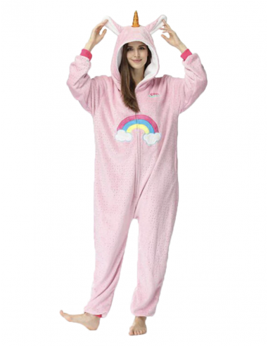 Combinaison Pyjama Licorne Arc-en-ciel Rose brillant des détails fins