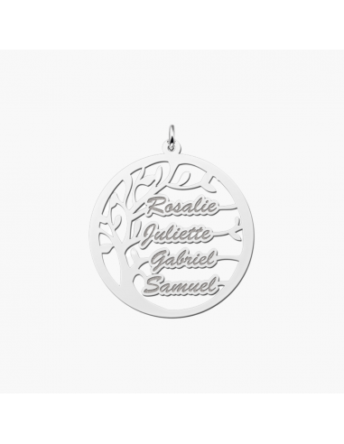 Pendentif Arbre De Vie Or Jaune 14k et Argent - 1 à 4 Prénoms votre