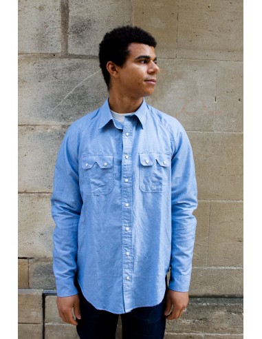 Push Button Shirt - Trail Blue Cotton/Hemp les muscles